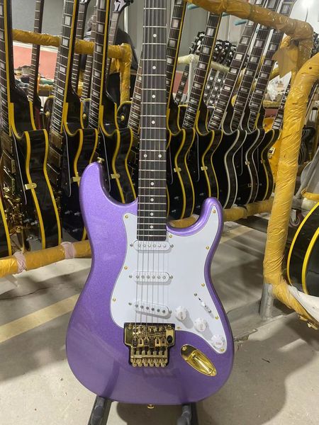 

st electric guitar double lock tremolo system gold hardware metal purple color rosewood fingerboard