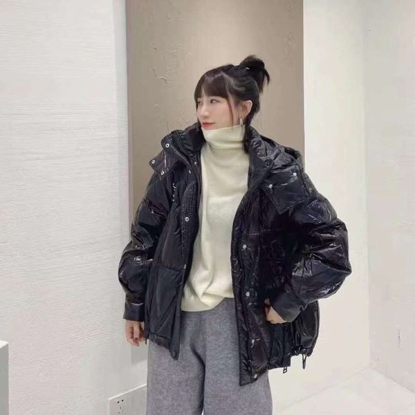 

autumn and winter down jacket women's fashion short loose hooded white duck, Black