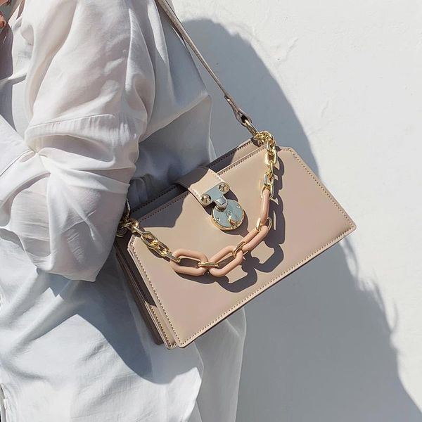 

cross body elegant female solid color tote bag 2021 fashion leather women's designer handbag lock shoulder messenger