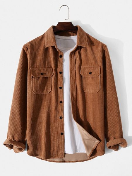 

men corduroy flap pocket button through shirt without tee i938#, White;black