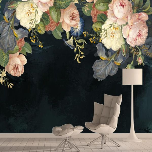 

3d floral nature rose murals wallpapers for living room bedroom walls improvements papers home decor black background pvc