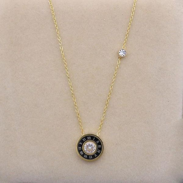 

pendant necklaces jsbao 40cm+5cm chain roman number necklace women stainless steel crystal stone female gift, Silver