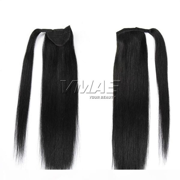 

peruvian magic wrap around ponytail 120g clip in stragiht horsetail 100% virgin remy human hair extensions, Black