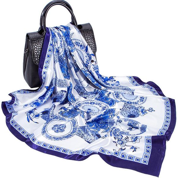 

scarves fashion imitate silk scarf bandana chinese style china flower print shawl hijab head scarfs headwraps for women 35"*35", Blue;gray