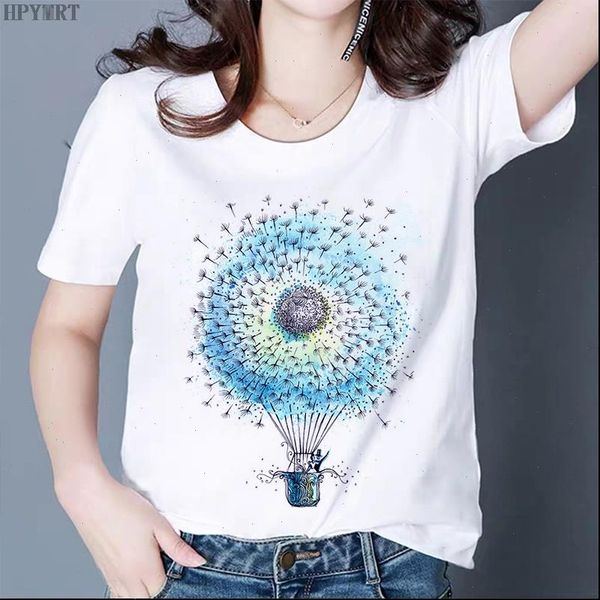 

dandelion print fashion t shirt harajuku female t shirt casual o neck streetwear white tshirt womens short sleeved clothes