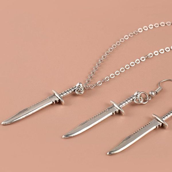 

dangle & chandelier earrings 2021 trend korean style small dagger drop for women fashion punk knife shape and necklace set, Silver
