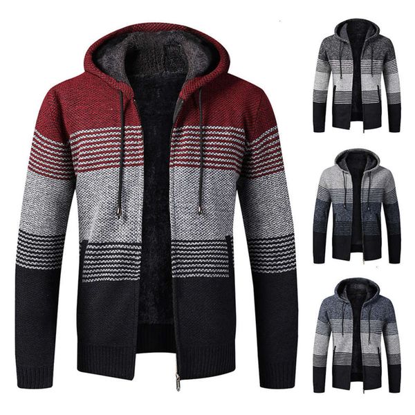 

autumn and winter new plush sweater men's large hooded cardigan knitted coat, White;black