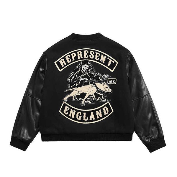 

men's outerwear representative black five limited high street tide brand evil dog embroidered baseball jacket loose cotton350, Black;brown