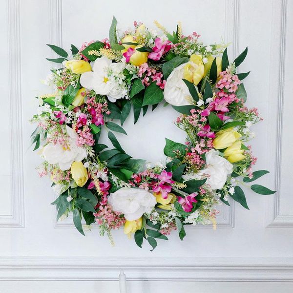 

decorative flowers & wreaths simulation wreath tulip spring pastoral wedding decoration holiday home door wall hanging