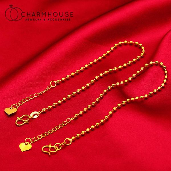 

charm bracelets 24k yellow gold gp for women 2mm beaded chain bracelet wristband pulseira femme wedding jewelry accessories gift, Golden;silver