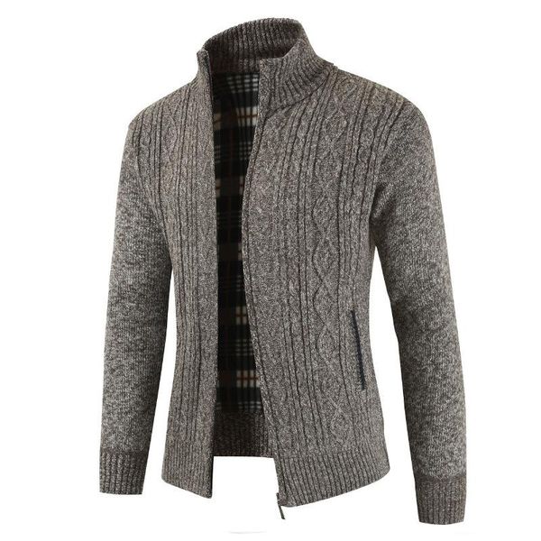 

men's jackets men thick sweater jacket stand collar fleece warm windproof outerwear plus size velvet slim long sleeve coats wholesale, Black;brown