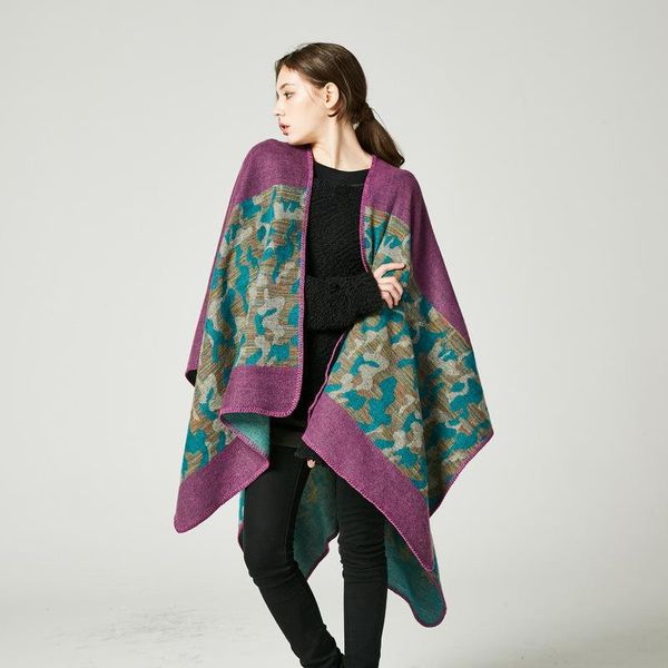 

scarves 2021 thick warm plus size cardigan winter scarf women floral pattern poncho luxury blanket shawl foulard femme, Blue;gray