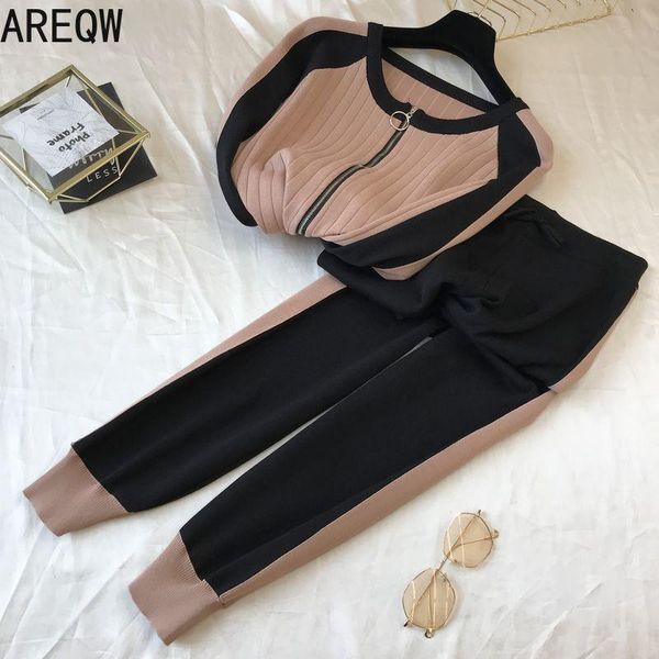 

women's two piece pants 2021 spring and autumn knitted cardigan suit two-piece fashion temperament women sets, White
