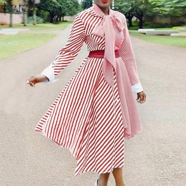 

casual dresses stylish autumn patchwork robe striped sundress women long sleeve printed maxi dress zanzea elegant asymmetric hem vestido, Black;gray