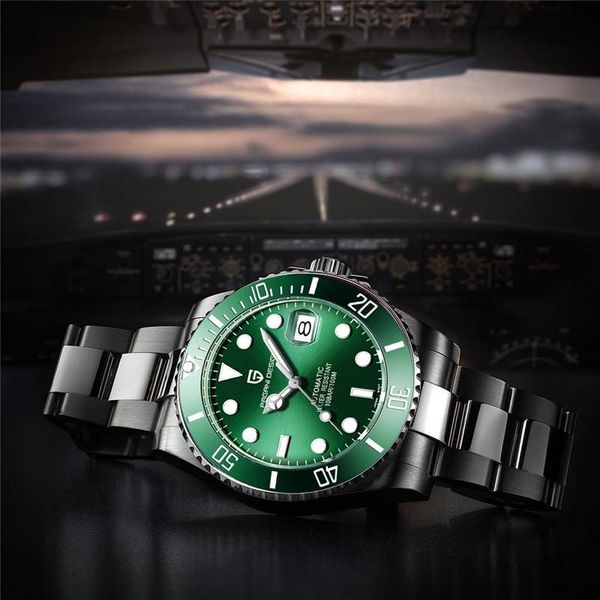 

wristwatches pagani design mechanical mens watches water ghost series classic green dial luxury automatic for men waterproof, Slivery;brown