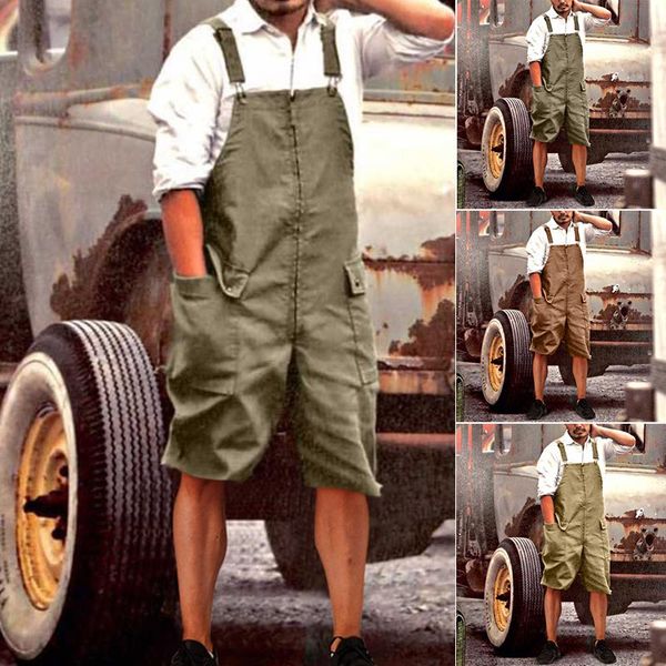 

men's shorts 2021 fashionable wear four seasons solid-color 0veralls casual suspenders, White;black