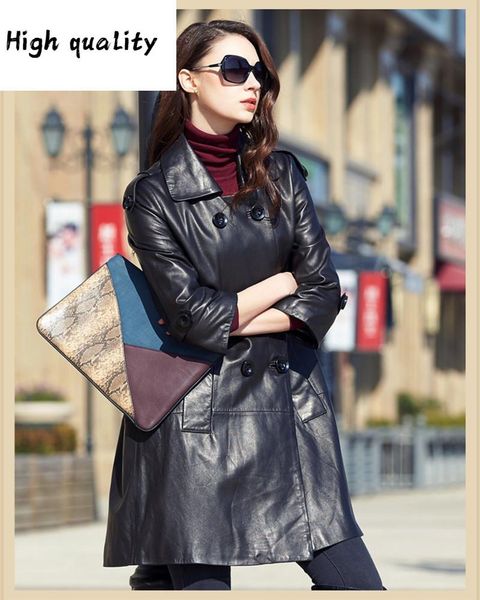 

women's leather & faux high 2021 quality genuine jacket black sheepskin coat female slim double breasted jacktets jaqueta couro