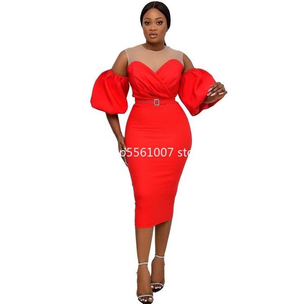 

ethnic clothing 2021 spring summer african women o-neck short sleeve plus size mid-calf dress dresses for, Red