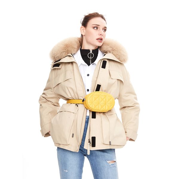 

2021 new thick midi length real fox fur collar women warm coat white duck dwon inner winter clothes casaco feminino r4kg, Black;brown