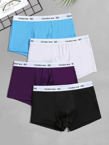 

men 4pcs contrast letter tape boxer brief 02us#, Black;brown