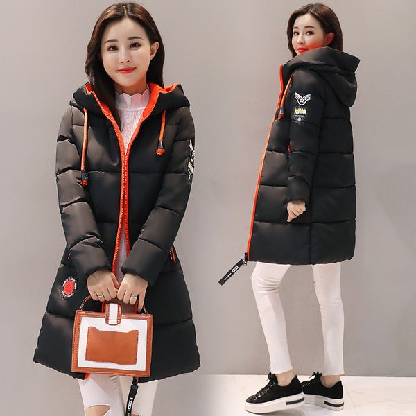 

red new winter down jacket women coat long hooded outwear female parka thick cotton padded female basic coats, Black