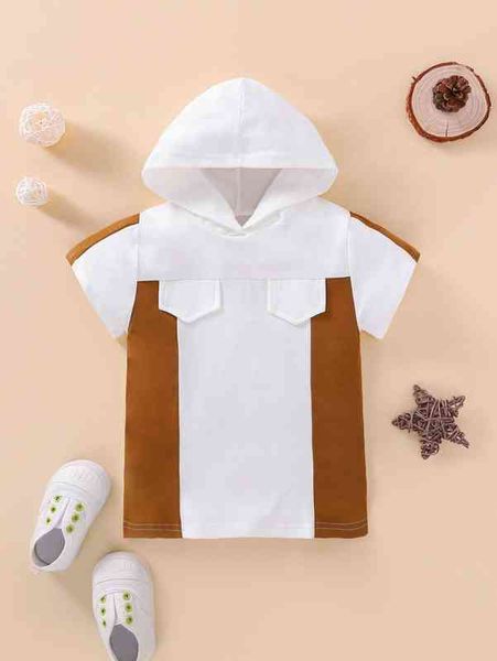 

baby two tone hooded tee dress she, Red;yellow