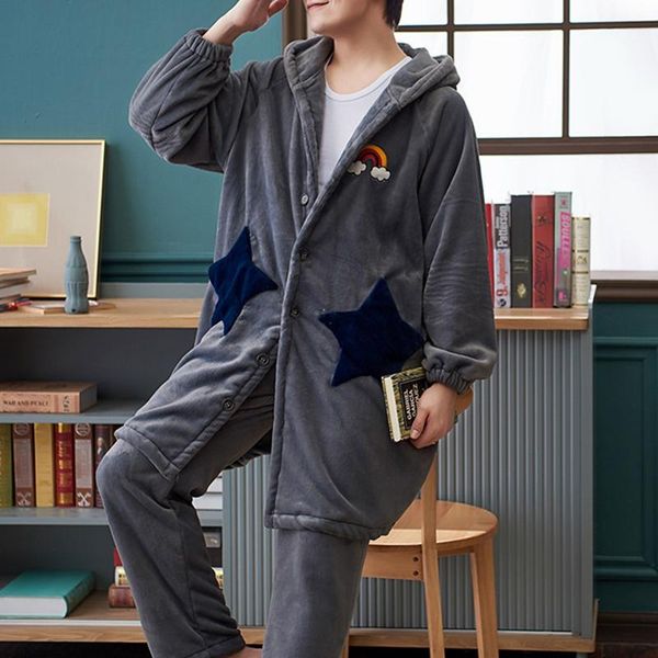 

men's sleepwear 2022 winter plus size long sleeve thick warm flannel pajama set for men coral velvet suit pyjama male homewear clothes, Black;brown