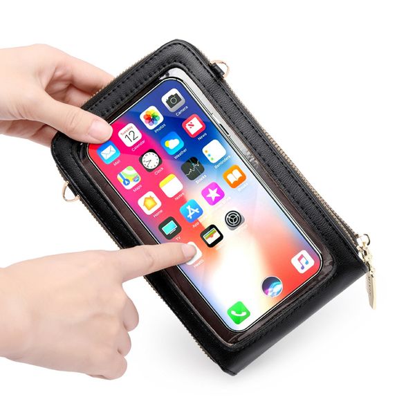 

2021 new touch screen mobile phone bag female multi-function fashion style mobile phone messenger mini bag women wallet carteras, Red;black