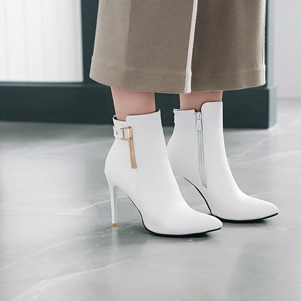 

boots plus size women shoes ankle for ladies woman winter metal trim wedges, Black