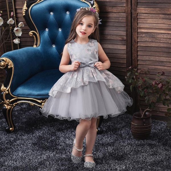 

girl kids lace dress flower girl dresses wedding birthday party tutu bow-knot princess dress, Red;yellow