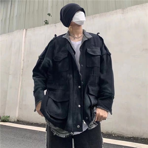 

2021 new high street falso duas peas graffiti tie-dye solto masculino e feminino oversize suporte casual bluso jacket heud, Black;brown