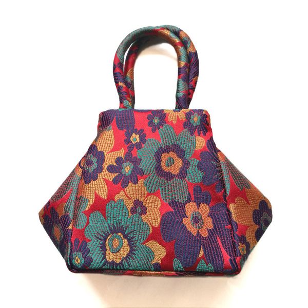 

evening bag 2021 hexagonal women's silk brocade hand exquisite handbag