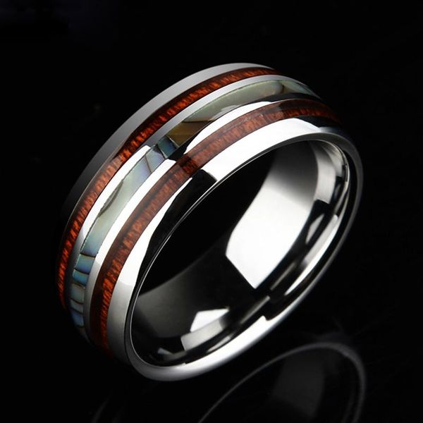 

wedding rings fdlk luxury mens jewelry accessory 8mm stainless steel ring hawaiian koa wood and abalone shell inlay bands, Slivery;golden