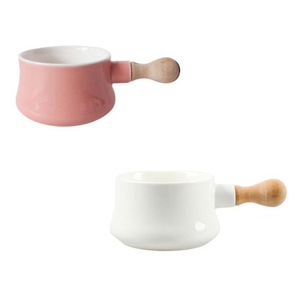 

bowls 2pcs delicate breakfast ceramic with wooden handle kitchen supplies