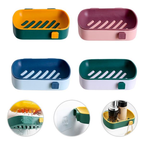 

wall-mounted soap dish holder portable non-perforated soap dish with suction cup double drain for bathroom and toilet