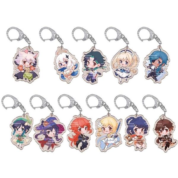 

keychains 22pcs anime genshin impact acrylic keychain venti zhongli diluc paimon tartaglia mona figure pendant keyring jewelry wholesale, Silver