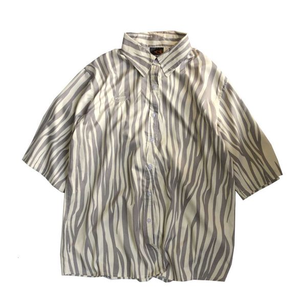 

shirtsmanyin striped short men's trendy half sleeve shirt, White;black