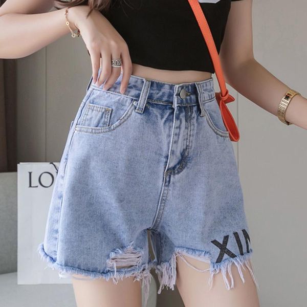 

women's jeans juaykala 2021 high waist denim shorts mini waisted women loose cute feminino short mujer, Blue