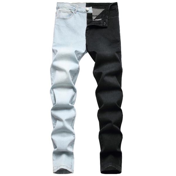 

men's jeans european american style for men fashion stitching two-color trend stretch locomotive folds streetwear male denim pants, Blue