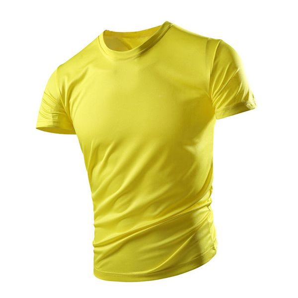 

short-sleeved t-shirt men's quick-drying clothes summer yellow breathable plus size summer sports ice silk men's clothing, Black;yellow