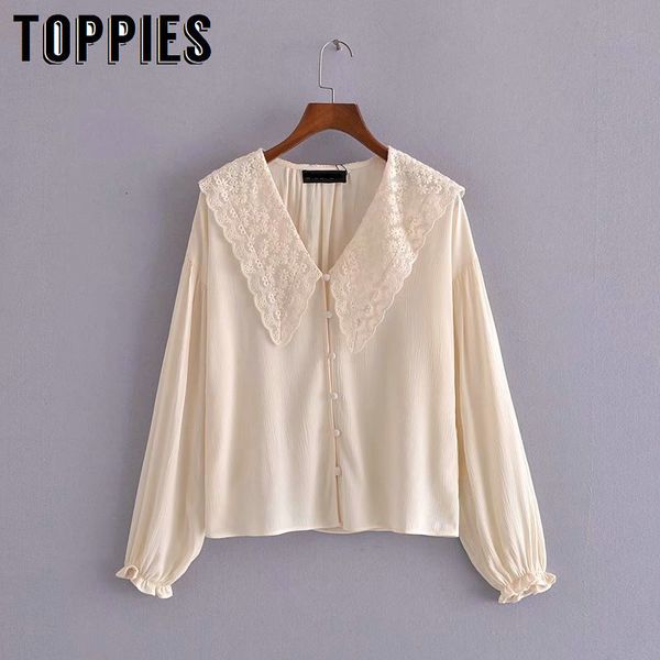 

2021 new ies nova bege lace blusa pesco women spring break czv2, White