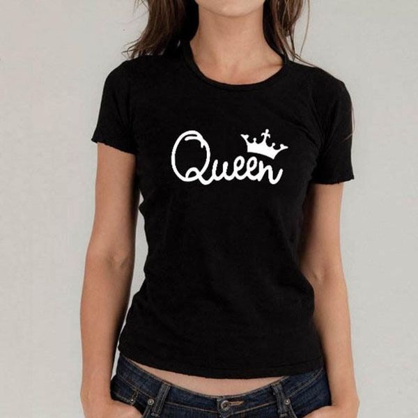 

queen printing women t shirt crown couple clothes summer t-shirt casual o-neck female shirt drop shipping, White