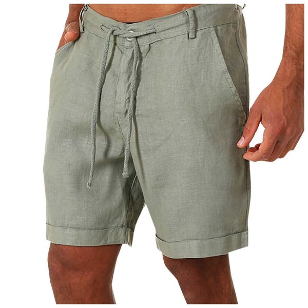 

cotton ashion linen casual shorts solid color buttons mid-rise straight five-point men's comfortable shorts#g30, White;black