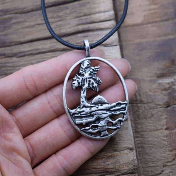 

pendant necklaces 12pcs oval hollow tree of life necklace sunrise natural scenery inspirational jewelry, Silver