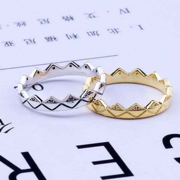 

cluster rings authentic 925 sterling silver geometric crown ring for women european original diy jewelry s925, Golden;silver