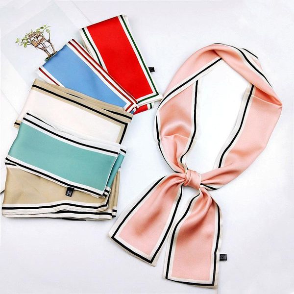 

scarves 2021 designer flower print long hair scarf for black women luxury silk headband bandana scarfs ladies foulard cheveux, Blue;gray