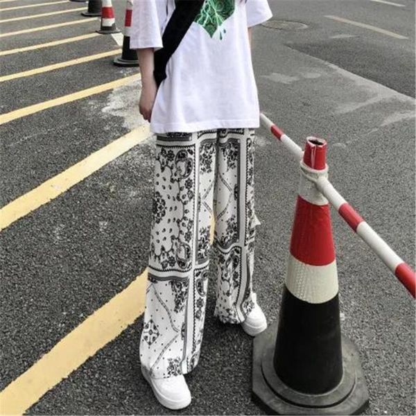

women's pants & capris casual hip hop women gothic straight trousers summer cute harajuku fashion female loose high street funny, Black;white