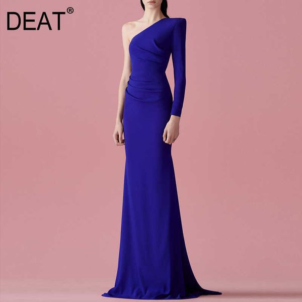 

[deat] spring summer fashion diagonal collar high waist floor-length solid color loose elegant dress women 13c798 210527, Black;gray