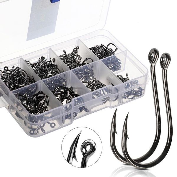 

fishing hooks donql 200/300pcs mixed size set jig barbed circle fishhook high carbon steel carp hook sea accessories