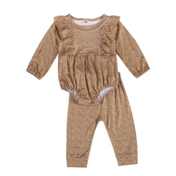 

clothing sets baby dots print clothes set toddler girls long sleeve o-neck jumpsuit with ruffle + elastic waist pants for spring fall, White